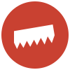 Weißes Zackenmesser-Icon auf rotem Hintergrund